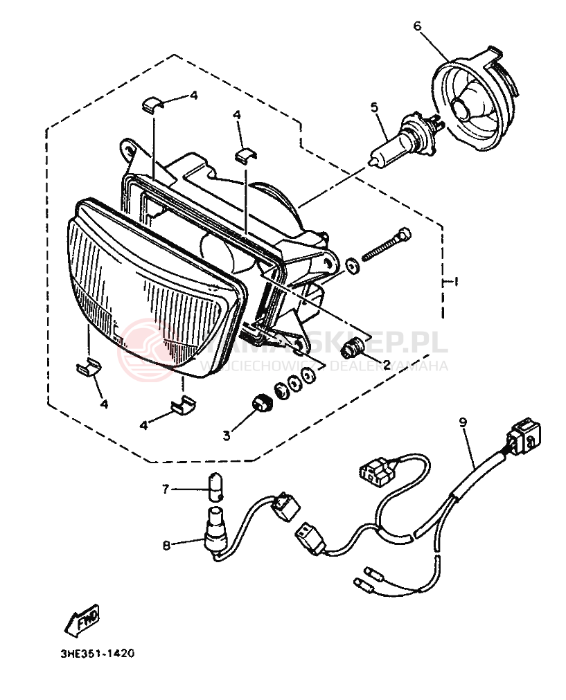 Schemat "Lampa przód" do Yamaha FZR600 GENESIS