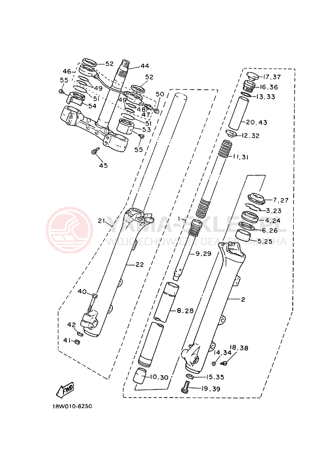 Schemat "Amortyzatory przód" do Yamaha XV1100 VIRAGO