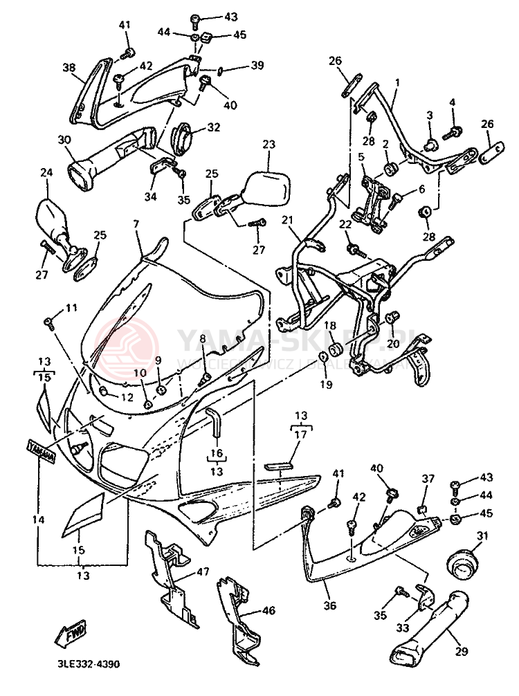 Schemat "elementy nadwozia" do Yamaha FZR1000