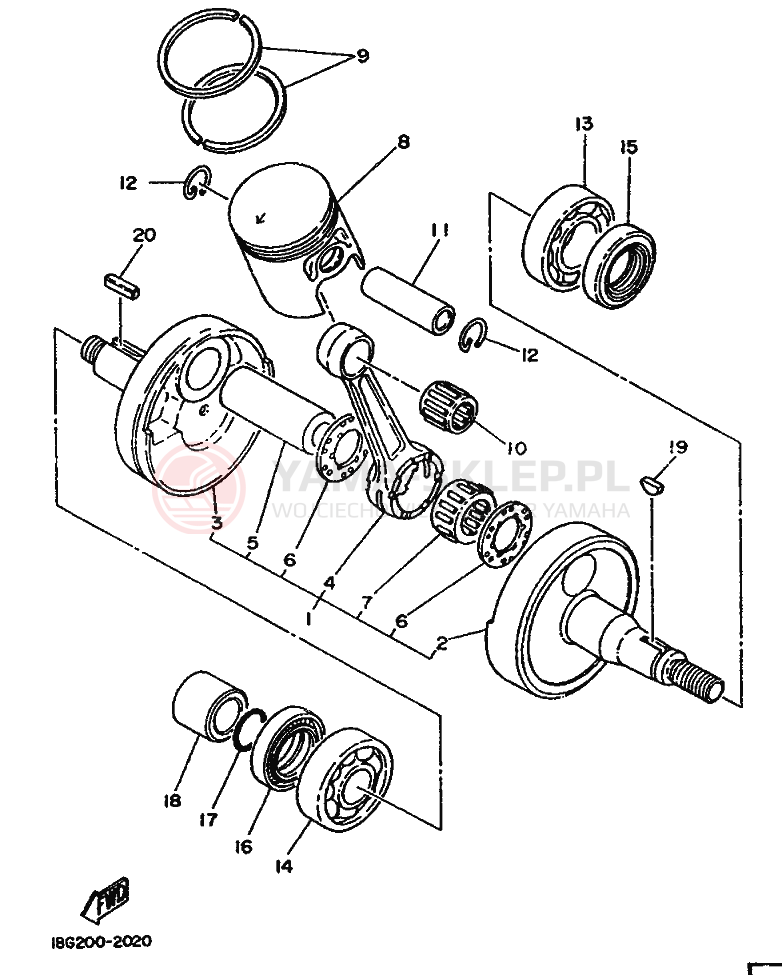 Schemat "Wał korbowy, tłok" do Yamaha DT125-MX