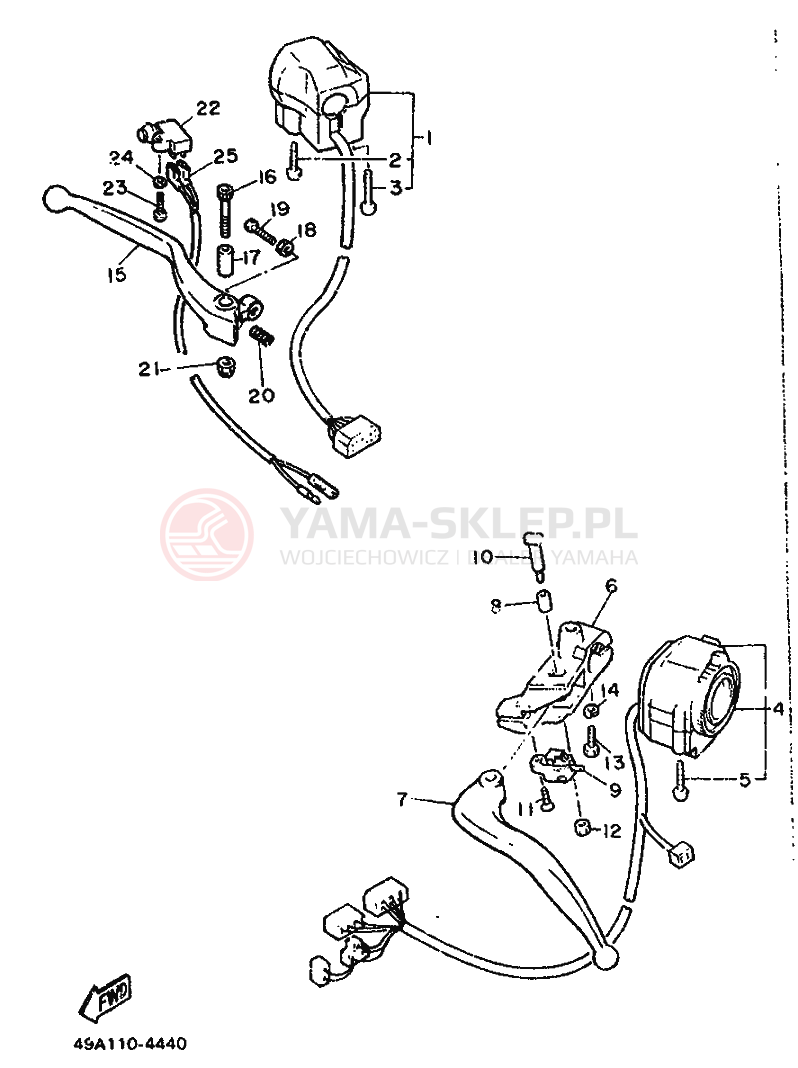 Schemat "Kierownica i osprzęt" do Yamaha XJ600