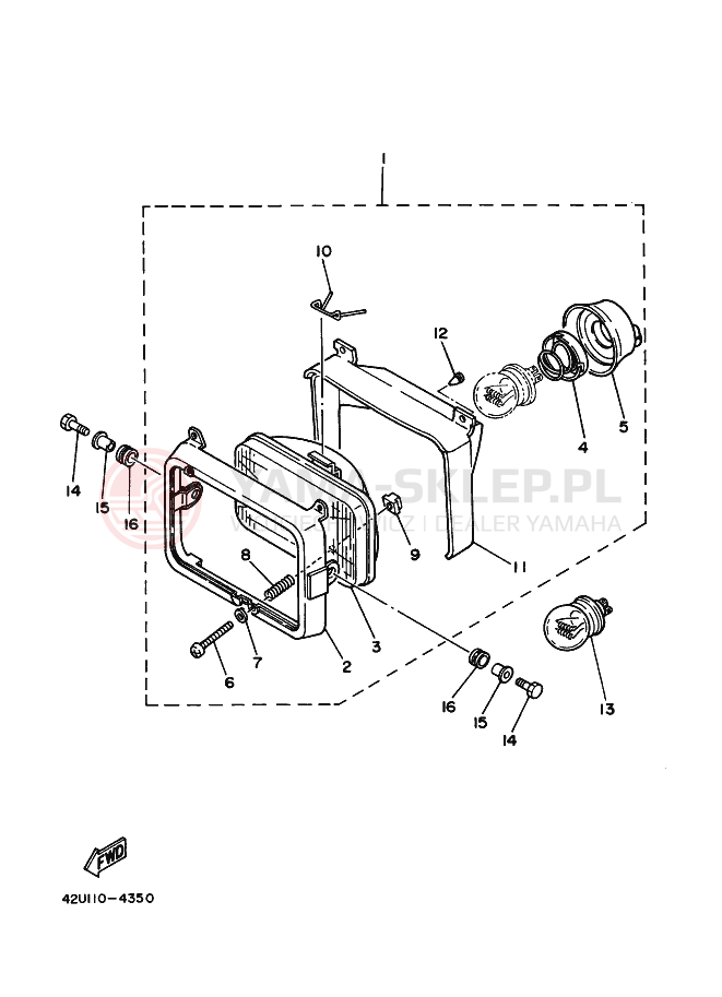 Schemat "Lampa przód" do Yamaha XT350