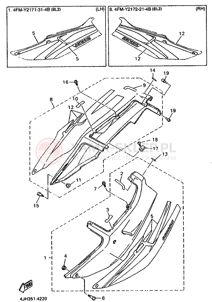 Schemat "POKRYWA BOCZNA I ZBIORNIK OLEJU" do Yamaha FZR600R