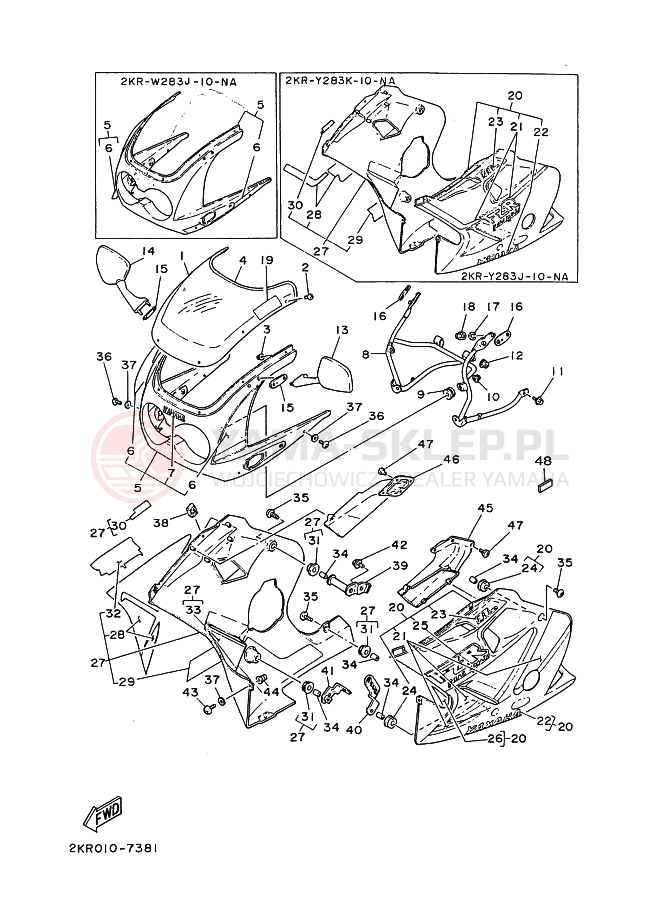 Schemat "elementy nadwozia" do Yamaha FZR250