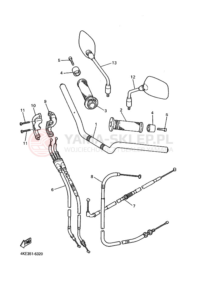 Schemat "Kierownica i osprzęt" do Yamaha XJ600N