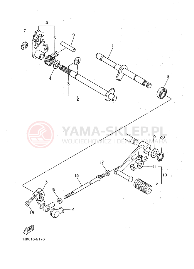 Schemat "Dźwignia zmiany biegów, wałek" do Yamaha SRX600