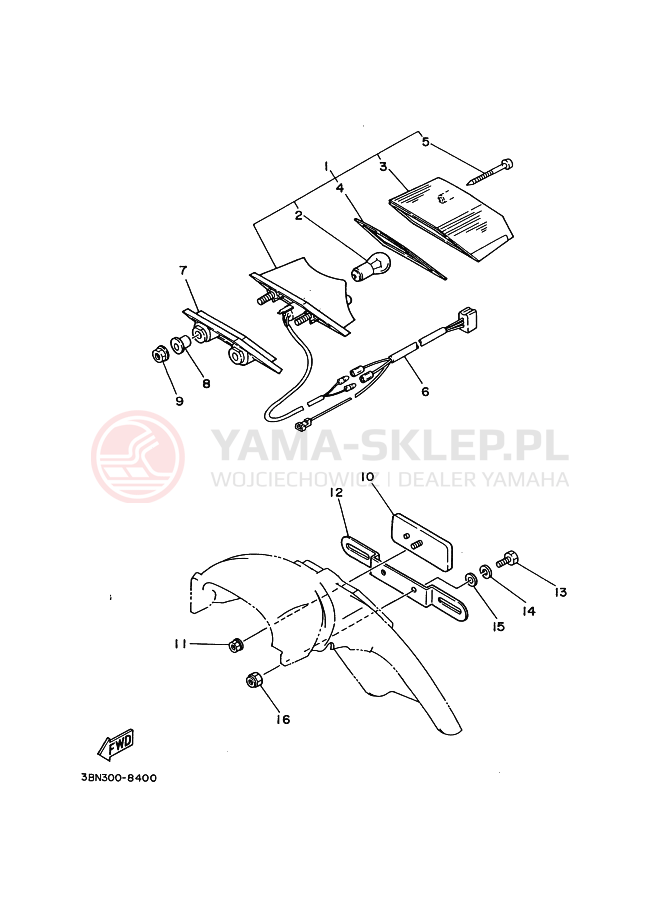 Schemat "Oświetlenie tył" do Yamaha DT125R