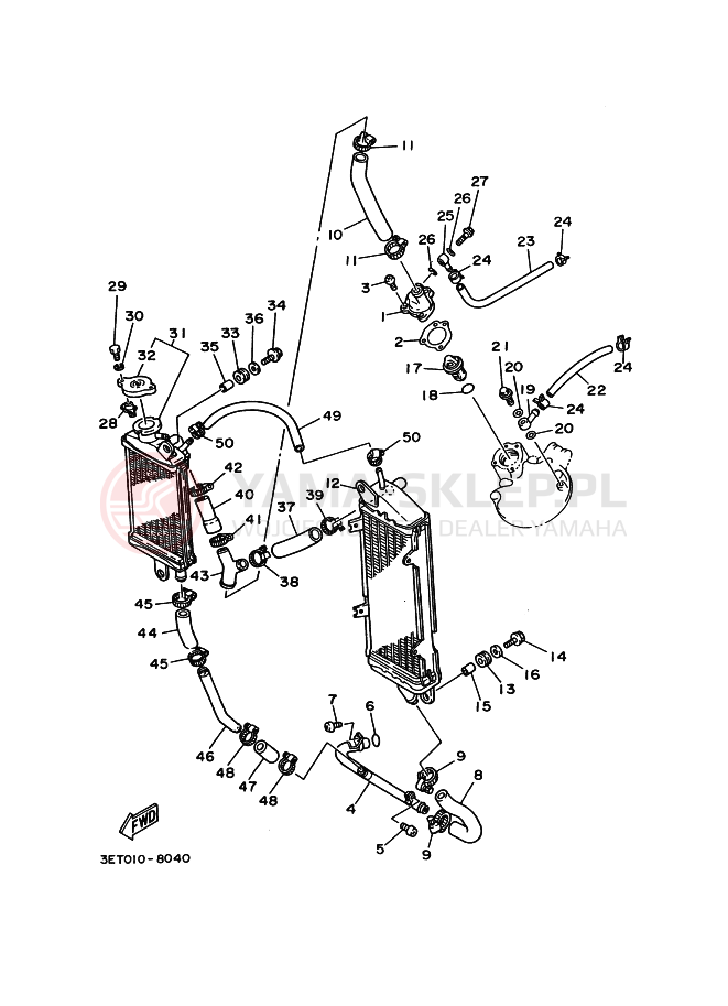 Schemat "Węże chłodnicy" do Yamaha DT200R