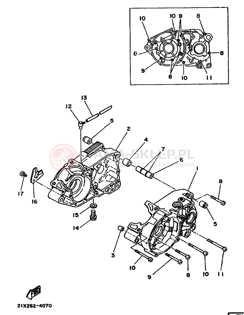 Schemat "Obudowa silnika" do Yamaha DT125-MX