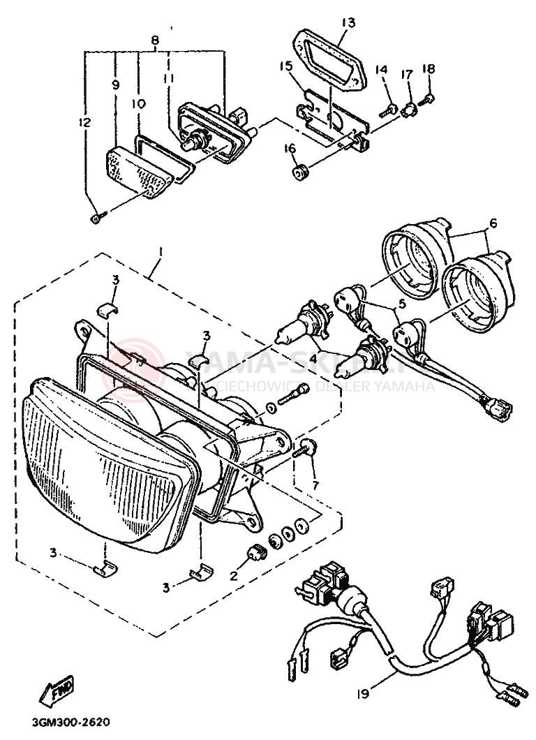 Schemat "Lampa przód" do Yamaha FZR1000