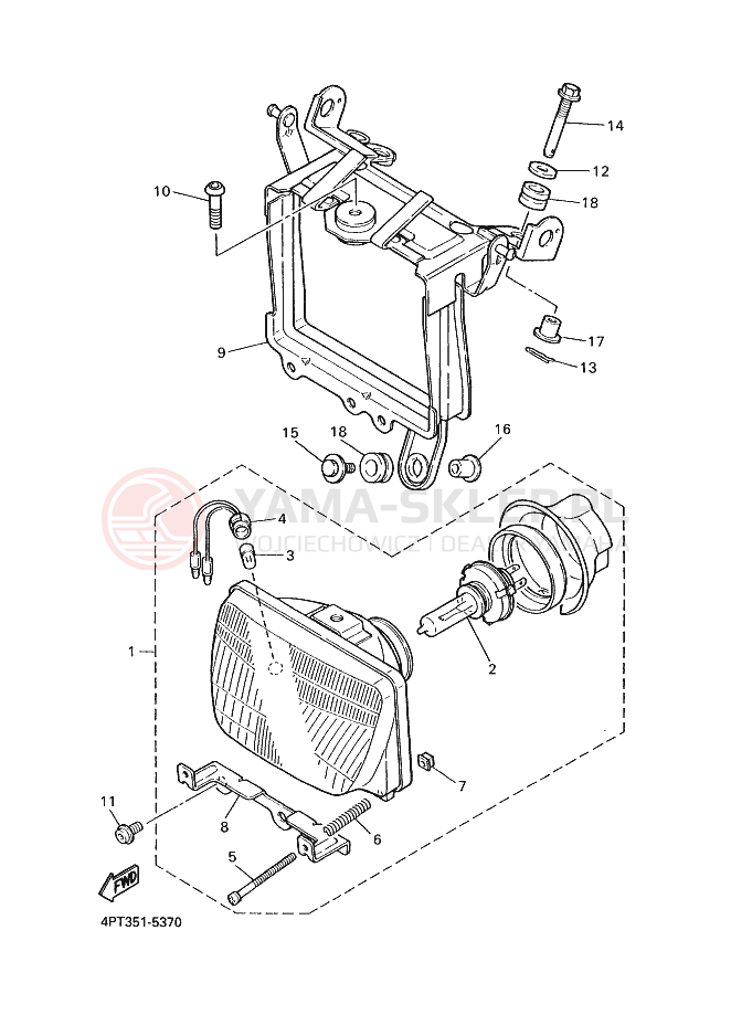 Schemat "Lampa przód" do Yamaha XT600E