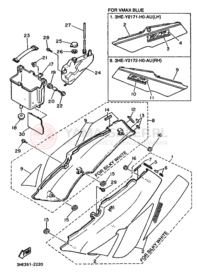 Schemat "Owiewki, pola numer., zb. oleju" do Yamaha FZR600 GENESIS