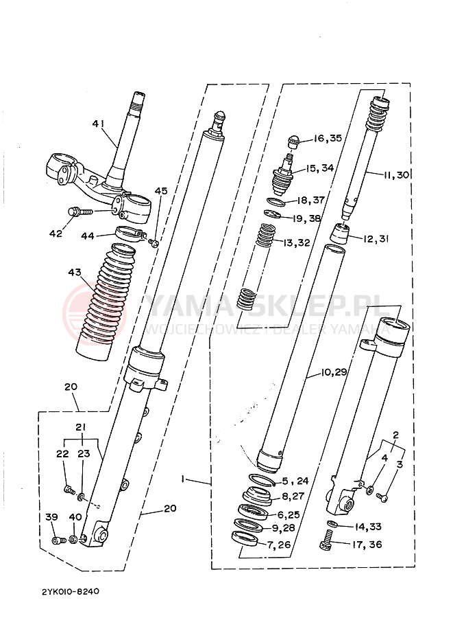 Schemat "Amortyzatory przód" do Yamaha TDR240