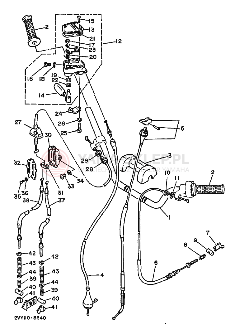 Schemat "Kierownica i osprzęt" do Yamaha MOTO 4 - 200 DX