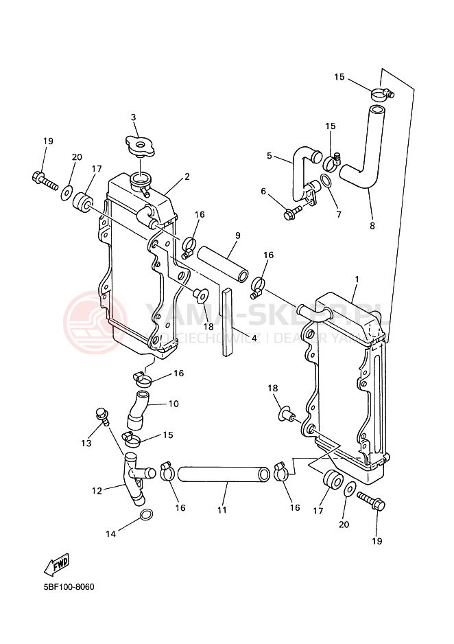 Schemat "Węże chłodnicy" do Yamaha WR400F