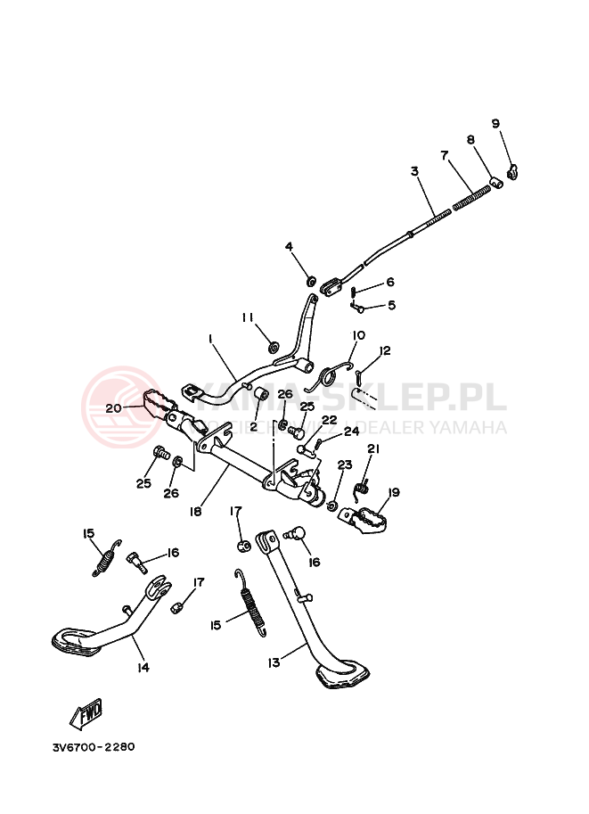 Schemat "Stopka postojowa i podnóżki" do Yamaha AG100F