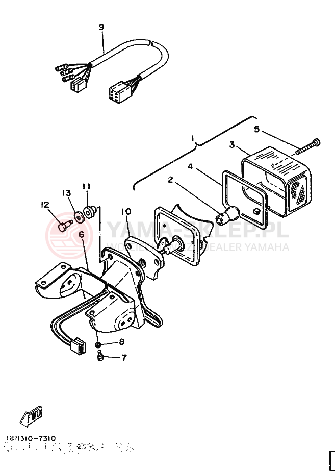 Schemat "Oświetlenie tył" do Yamaha YB100