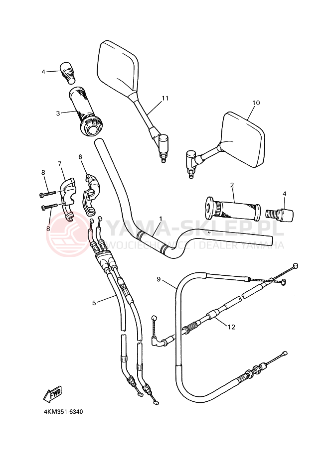 Schemat "Kierownica i osprzęt" do Yamaha XJ900S DIVERSION