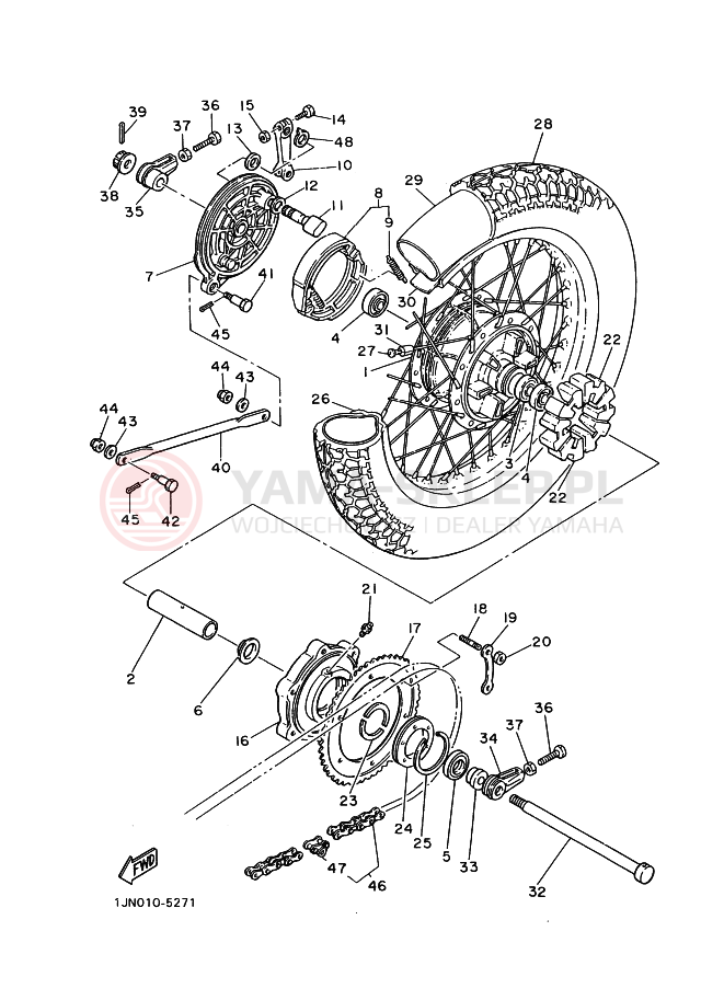 Schemat "Koło tył" do Yamaha SR400 SR400C