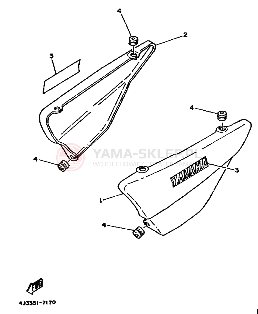 Schemat "Owiewki, pola numer., zb. oleju" do Yamaha DT125-MX