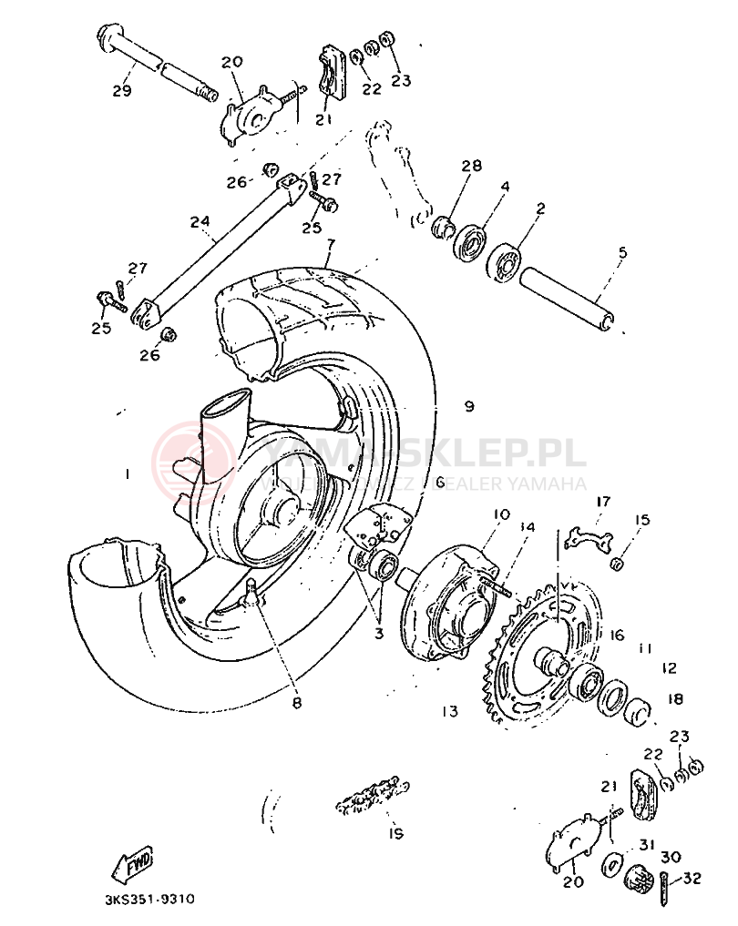 Schemat "Koło tył" do Yamaha FZ750 GENESIS