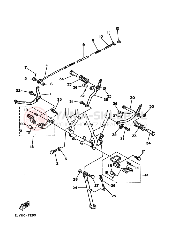 Schemat "Stopka postojowa i podnóżki" do Yamaha TW200E