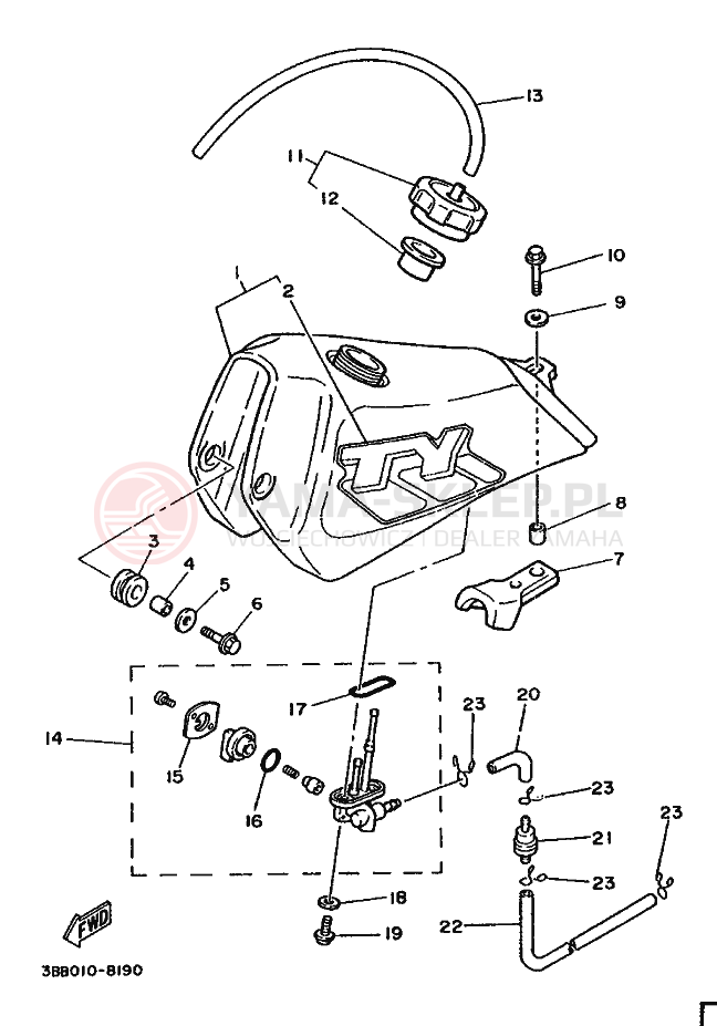 Schemat "zbiornik paliwa" do Yamaha TY250R