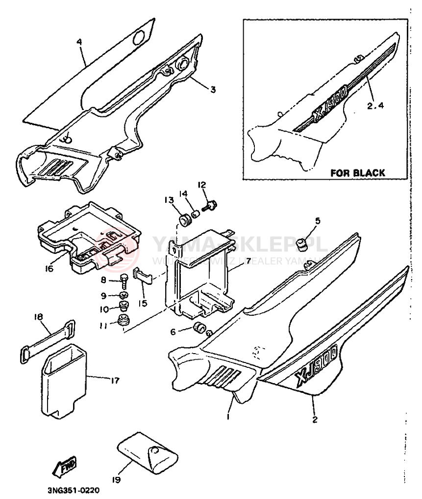 Schemat "Owiewki, pola numer., zb. oleju" do Yamaha XJ900