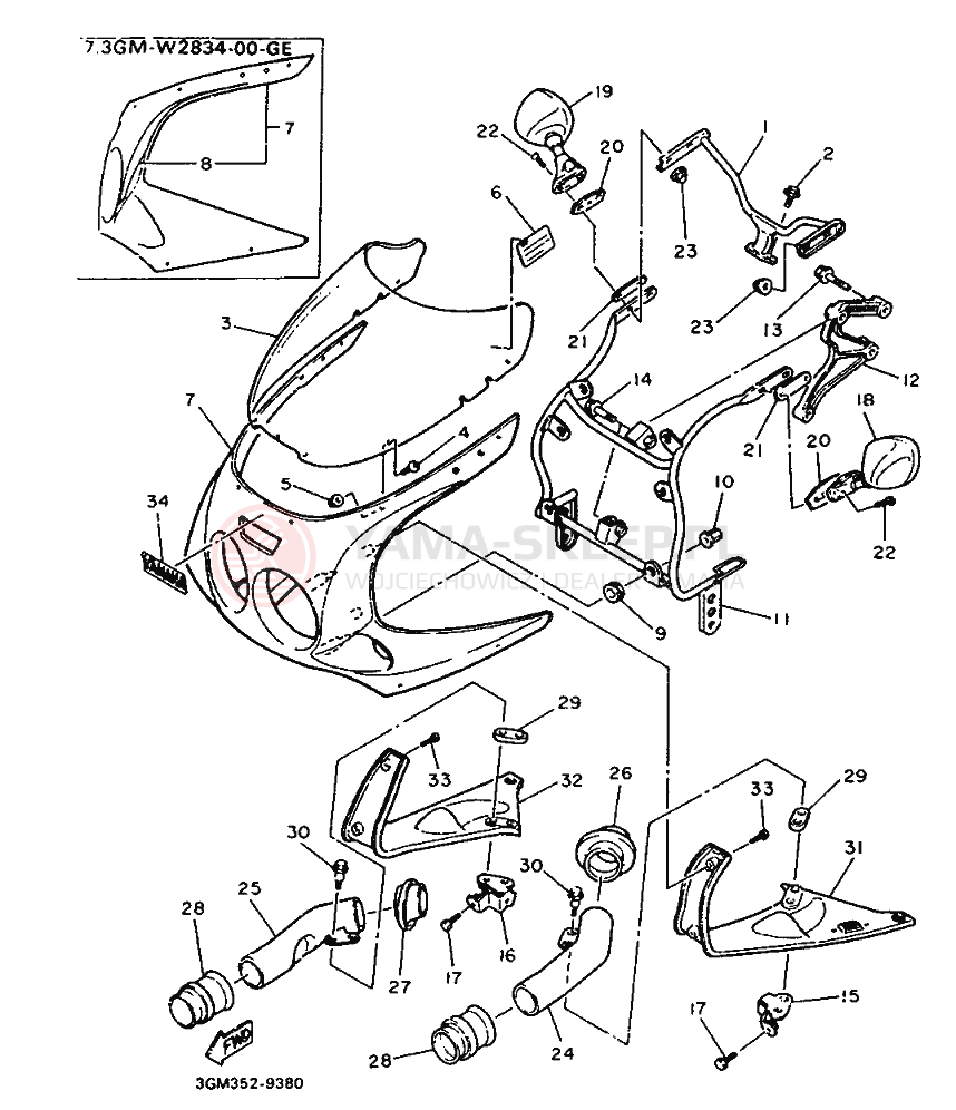 Schemat "elementy nadwozia" do Yamaha FZR1000
