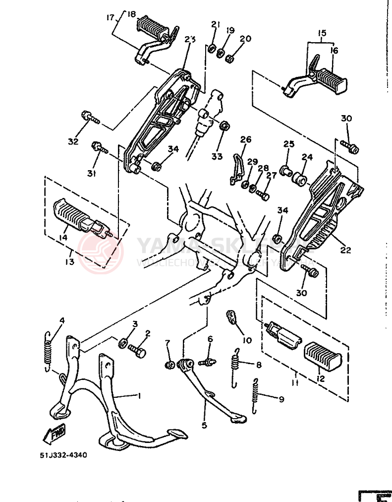 Schemat "Stopka postojowa i podnóżki" do Yamaha XJ600