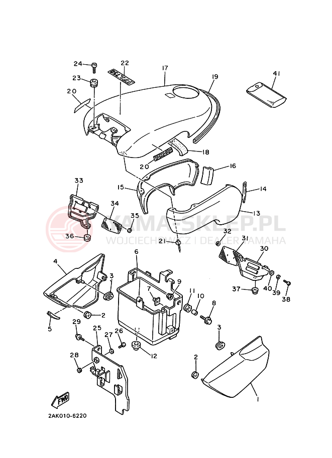 Schemat "Owiewki, pola numer., zb. oleju" do Yamaha FZX750