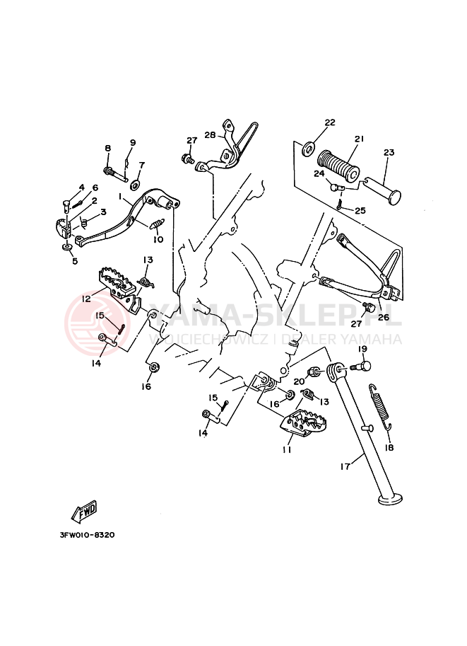 Schemat "Stopka postojowa i podnóżki" do Yamaha DT200R
