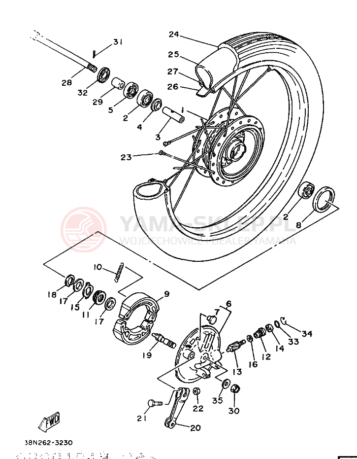 Schemat "Koło przód" do Yamaha YB100