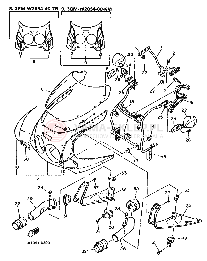 Schemat "elementy nadwozia" do Yamaha FZR1000