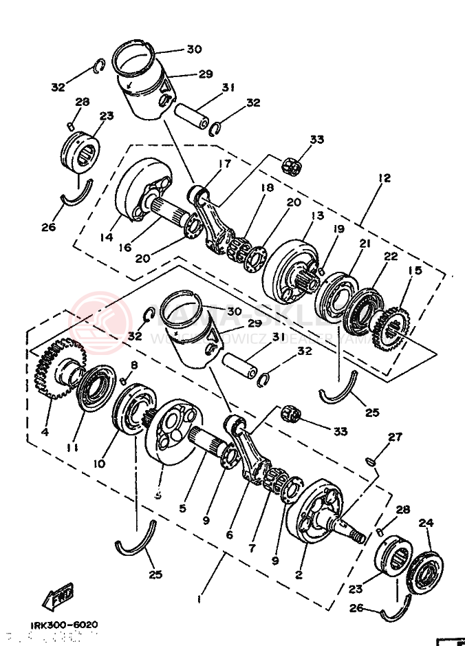Schemat "Wał korbowy, tłok" do Yamaha TZ250