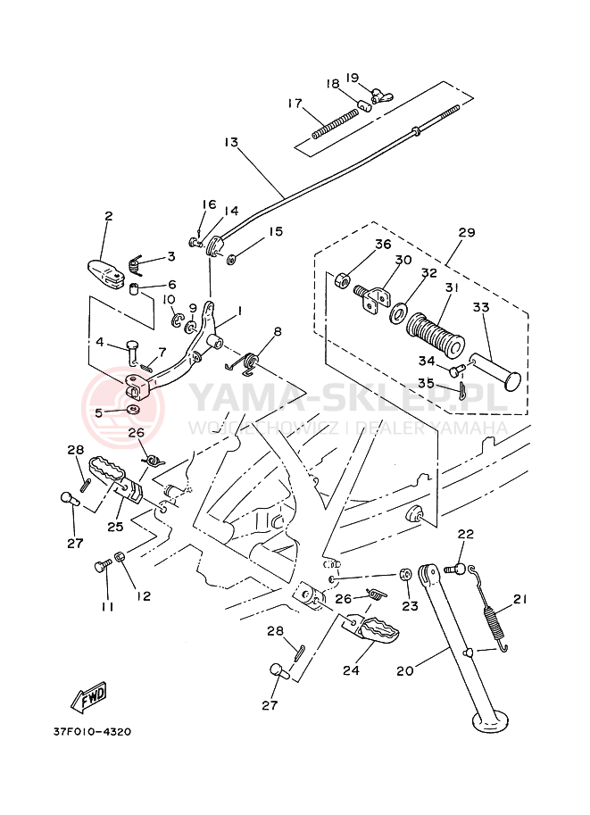 Schemat "Stopka postojowa i podnóżki" do Yamaha DT125R