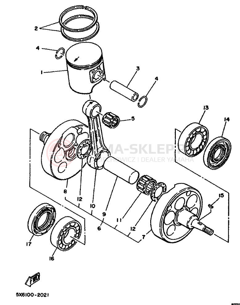 Schemat "Wał korbowy, tłok" do Yamaha YZ490 YZ490U