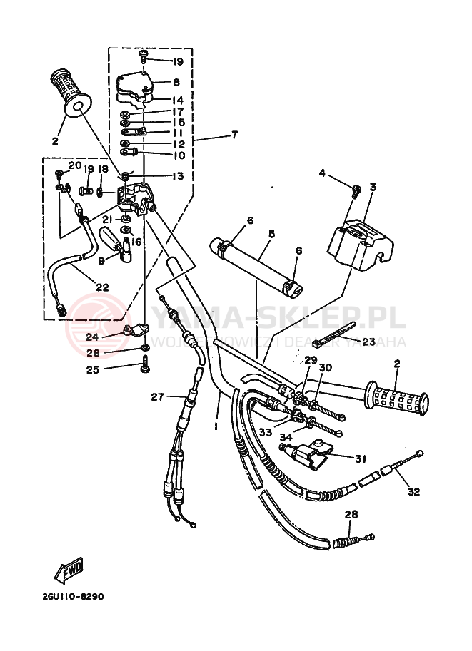Schemat "Kierownica i osprzęt" do Yamaha BANSHEE