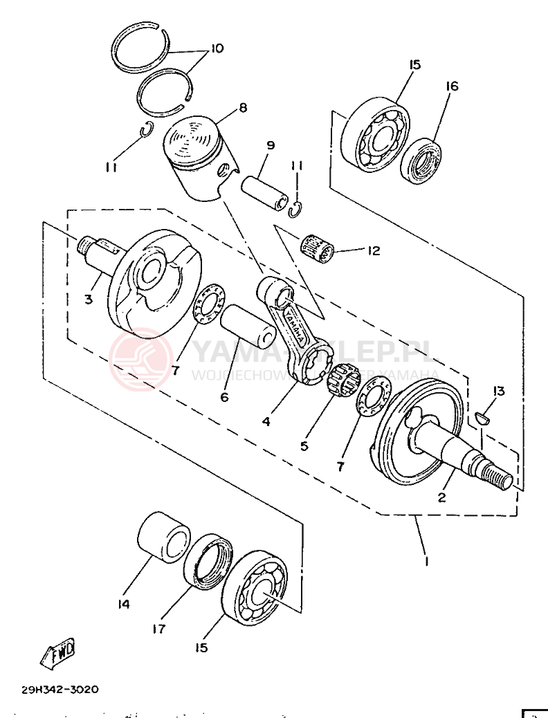 Schemat "Wał korbowy, tłok" do Yamaha TY80B (SUPPLEMENT -