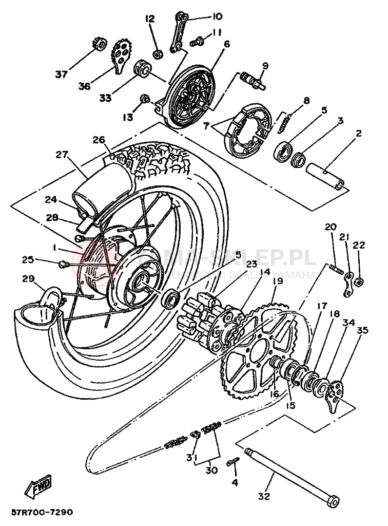 Schemat "Koło tył" do Yamaha XT350