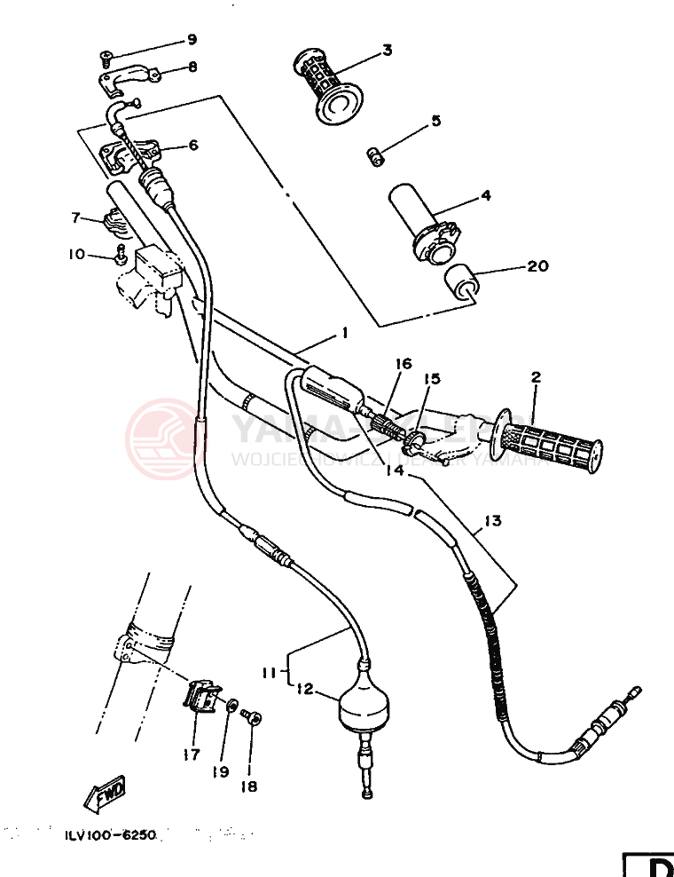 Schemat "Kierownica i osprzęt" do Yamaha YZ490 YZ490U