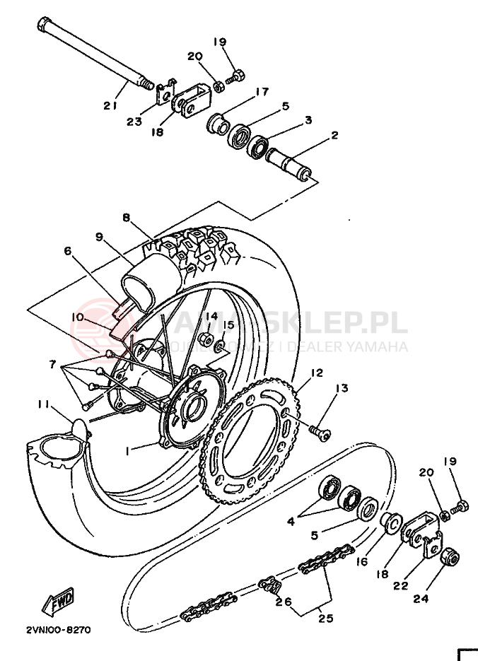 Schemat "Koło tył" do Yamaha YZ250