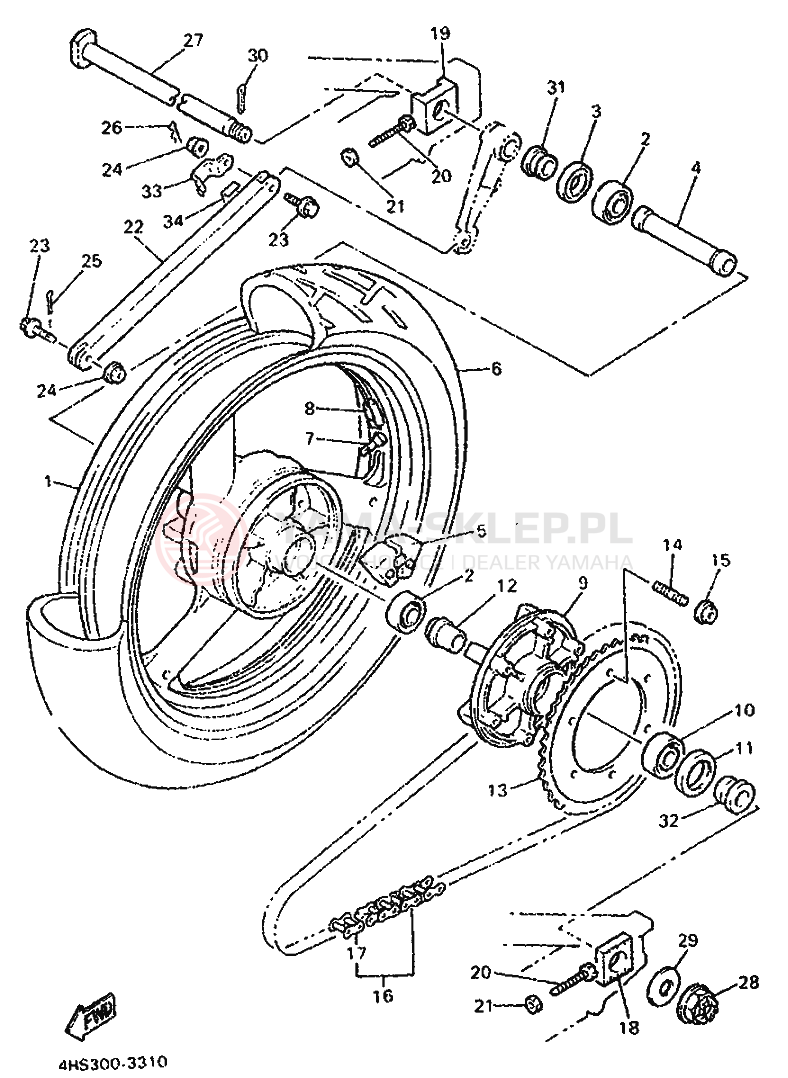 Schemat "Koło tył" do Yamaha YZF750SP