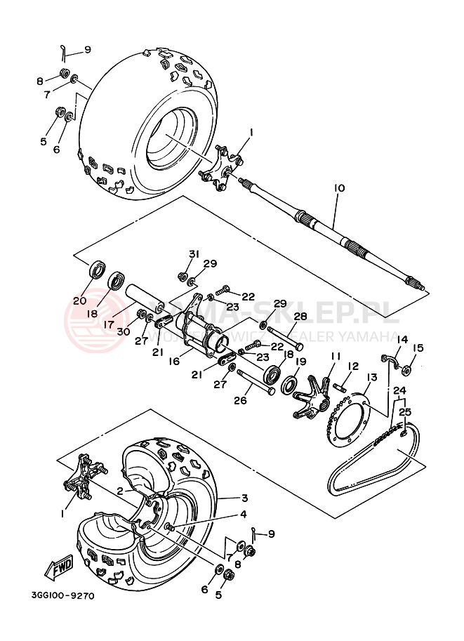 Schemat "Koło tył" do Yamaha YFZ350