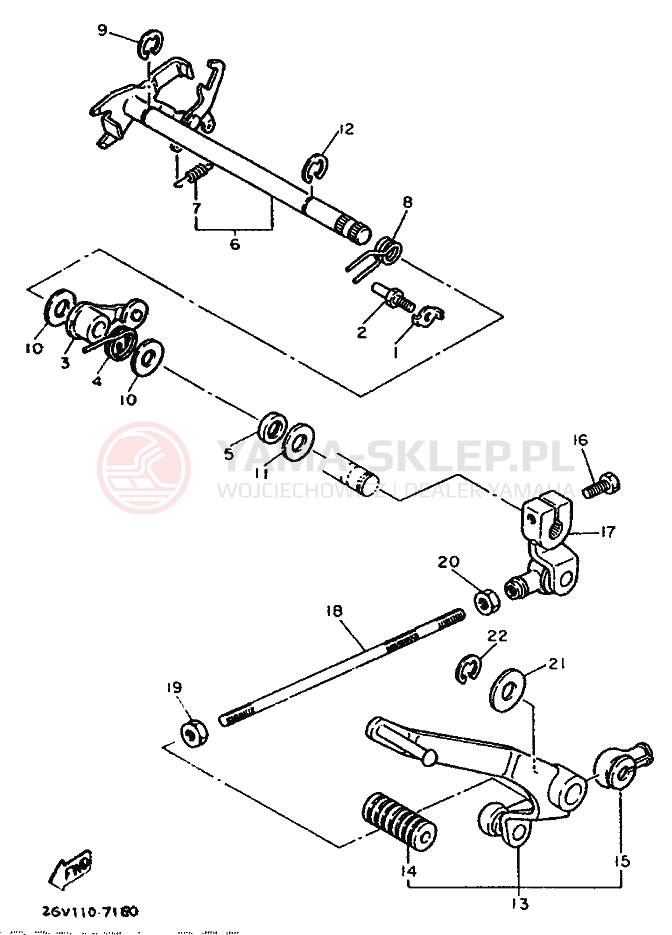 Schemat "Dźwignia zmiany biegów, wałek" do Yamaha XV535S VIRAGO