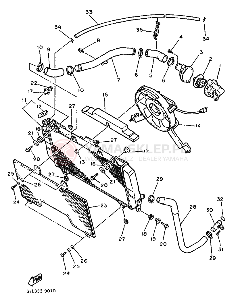 Schemat "Węże chłodnicy" do Yamaha FZR1000