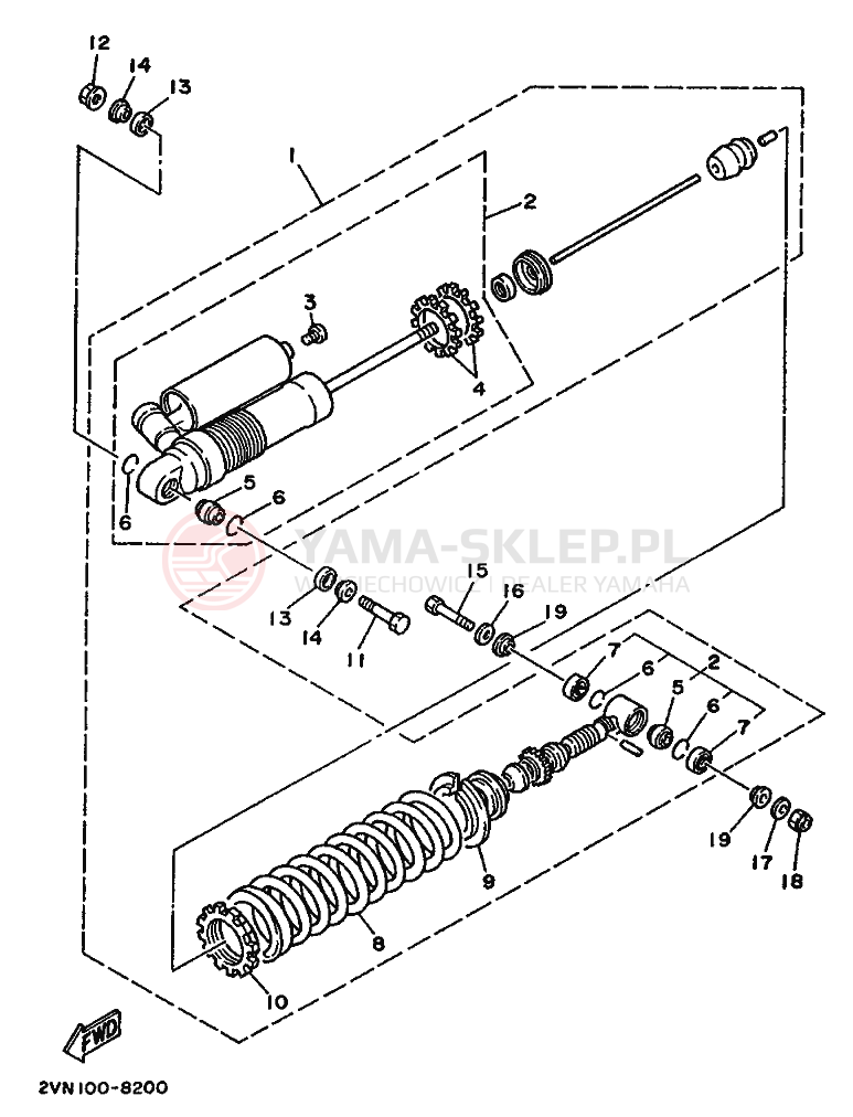 Schemat "zawieszenie tył" do Yamaha YZ250