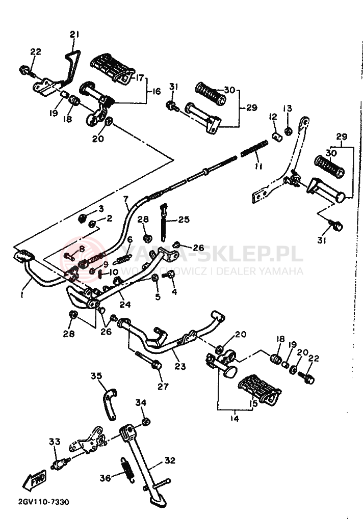 Schemat "Stopka postojowa i podnóżki" do Yamaha XV535 VIRAGO