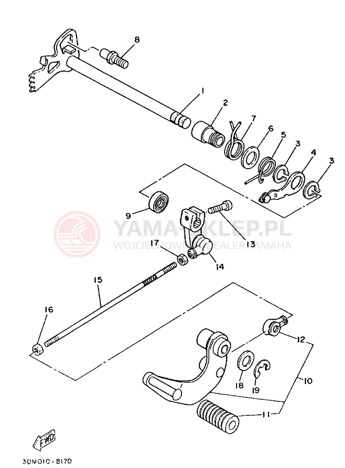Schemat "Dźwignia zmiany biegów, wałek" do Yamaha XV240 VIRAGO