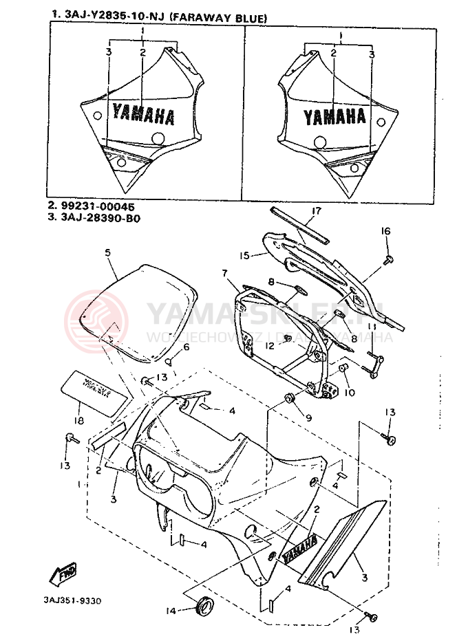 Schemat "elementy nadwozia" do Yamaha XT600Z TENERE